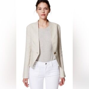 ANN TAYLOR LOFT NWT Single Button Collarless Linen Oatmeal Blazer